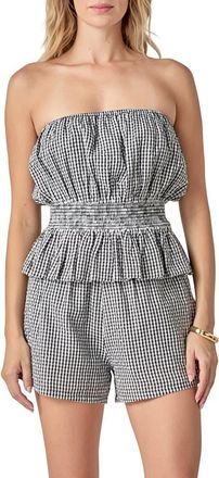 English Factory Gingham Strapless Peplum Top in Black/White at Nordstrom, Size X-Small