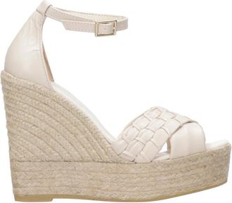 Espadrilles Ivoor Gekruiste Band Platform Sandalen - Dames - Sleehakken - Beige - 37 EU - Leer - Schoenen