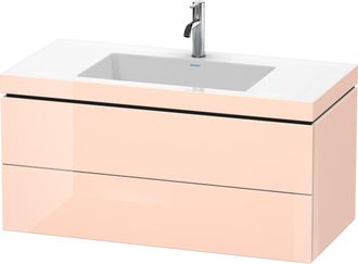 Duravit Lavamanos Duravit L-cube Con Base Mural, 100x48 Cm, 2 Cajones, Sin Rebosadero, 1 Agujero Para Grifo, Color: Perla De Albaricoque Laca De Alto Brillo -