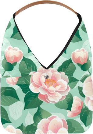 Generic Camellia Beautiful Reusable Lightweight Grocery Bags - Foldable Into Compact Pouch, Washable & Sturdy, Multipurpose for Shopping and Travel