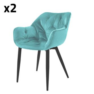 ML Design Lote de 2 sillas de terciopelo, azules