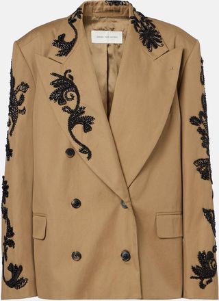 Dries Van Noten Embellished cotton double-breasted blazer