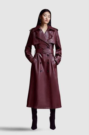 Karen Millen Tailored Faux Leather Belted Trench Coat in Oxblood at Nordstrom, Size 10