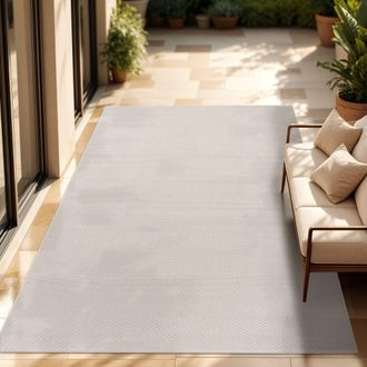 Paco Home Paco Home Alfombra Exterior Interior Balc&oacute;n Terraza Alfombra Cocina Monocolor Jaspeado 150 Cm Cuadrado, Marfil