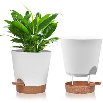 OEM Juego De 5 Macetas De Pl&aacute;stico De 15 Cm (6 Pulgadas), Con Autorriego Y Plato, Ideales Para Interiores Y Exteriores, Tanto En Balcones Como En Exterior