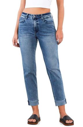 HINT OF BLU Raw Hem High Waist Slim Boyfriend Jeans in Vera Blue at Nordstrom, Size 25
