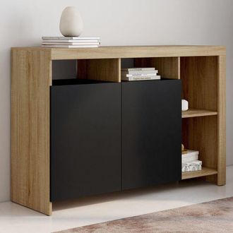 IDMarket Aparador Malo 110 Cm En Madera Efecto Haya Con Puertas Negras