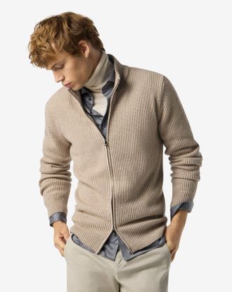 Corneliani Beige full zip cashmere blend jumper