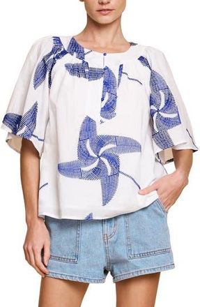 Ciebon Alexia Embroidery Top in Off White/blue at Nordstrom Rack, Size X-Small