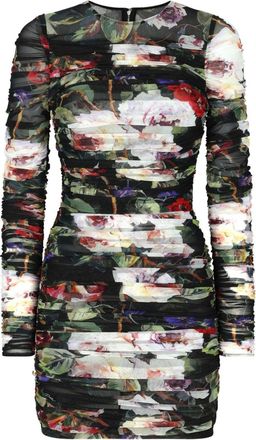 Dolce & Gabbana floral-print short dress - women - Polyamide/Spandex/Elastane - 42 - Neutrals
