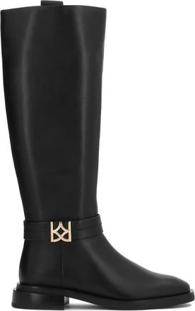 Kazar Zwarte laarzen met logodetail - Dames - Hoge Laarzen - Zwart - 39 EU - Leer - Schoenen