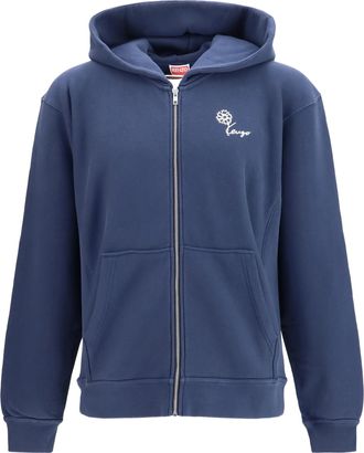 Kenzo Mens Zip-Up Hoodie Tulip Blue-Black Cotton Sweatshirts Blue/black Sweater