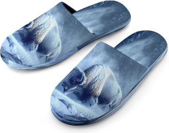 Generic Bison Snowstorm Mens Flannel Slipper Soft Non Slip House Shoes Comfy Winter Warm Indoor Outdoor Slippers