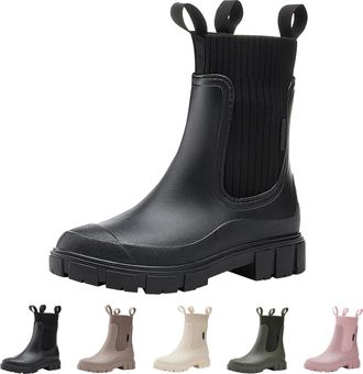 Generic Slip On Rain Boots for Womens Wellington Winter Warm Elastic Chelsea Boots with Plush Lined Ladies Outdoor Waterproof Anti-Slip Ankle Rain Shoes for G