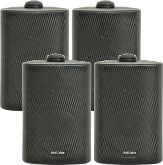 Loops 4x 3 60W Black Outdoor Rated Garden Wall Speakers Wall Mounted HiFi 8Ohm & 100V