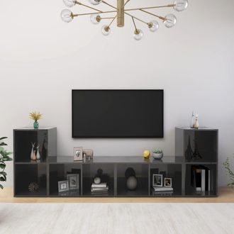vidaXL Vidaxl - Muebles De Sal&oacute;n De Pared 4 Pzas Madera Ingenier&iacute;a Gris Brillo