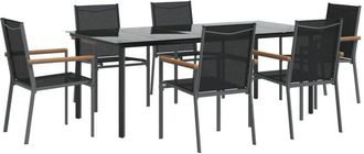 vidaXL Juego De Comedor Para Jard&iacute;n 7 Piezas Acero Y Textilene Negro Vidaxl