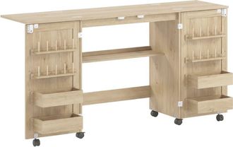 HOMCOM Mesa de costura 160x40x81.5 cm roble