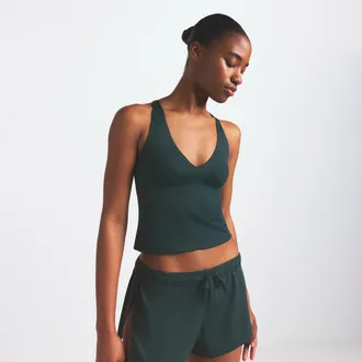 Nike Womens SKIMS Shine V-Neck Tank Top in Green | SLSLS8621W-DKT