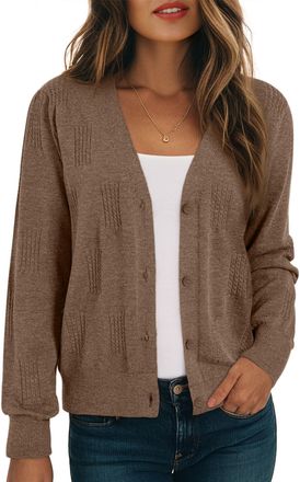 Dokotoo Womens Cardigans Long Sleeve Open Front Womens Cashmere Sweaters Elegant V Neck Button Women Short Cardigan Solid Twisted Cable Knit Lightweight Ladie