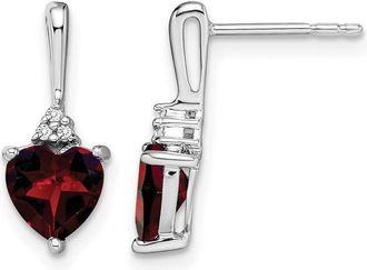 Diamond2Deal 14k White Gold Garnet and Diamond Heart Earrings