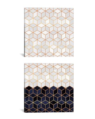iCanvas Icanvas White And Navy Cubes Diptych By Elisabeth Fredriksson