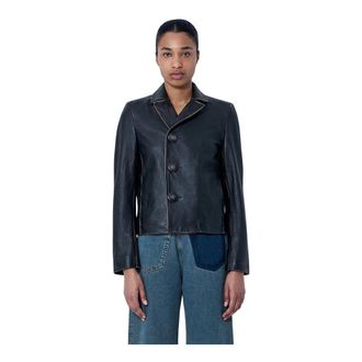 Maison Margiela Leather Jackets, female, Black, Size: XS Leather Button-Front Jacket