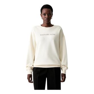 Michael Kors Logo Embossed Cotton Sweater - Dames - Sweatshirts - Beige - XL - Katoen - Hoodies & sweatvesten