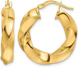 Diamond2Deal 10k Yellow Gold Polished 5.25mm Hollow Twisted Hoop Earrings