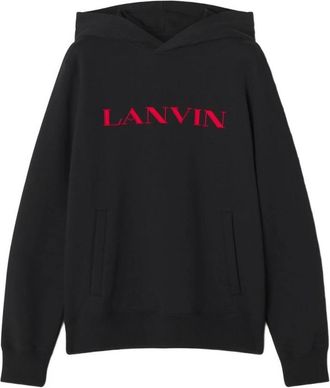 Lanvin Zwarte katoenen trui met polyesterdetail - Heren - Hoodies - Zwart - S - Katoen - Hoodies & sweatvesten