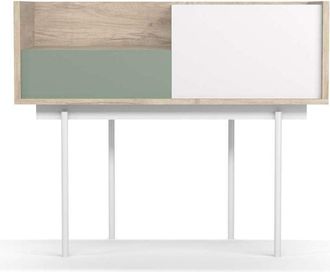 HERDASA Herdasa - Recibidor Modelo 671 Acabado Roble Combinado Con Blanco Y Verde, 84cm(alto) 98cm(ancho) 31cm(prof.)