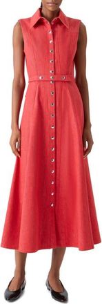Akris Belted Stretch Denim Shirtdress in Vermillion at Nordstrom, Size 10