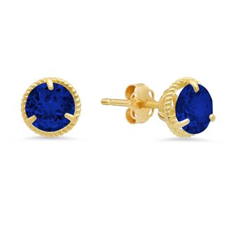 MAX + STONE 14k Yellow Gold Roped Halo Gemstone Round Stud Earrings for Women 6mm