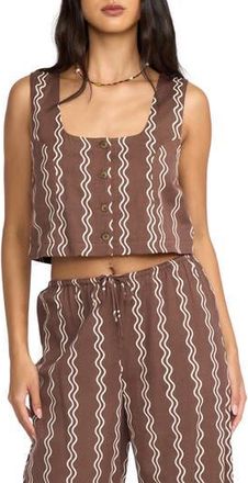 Billabong Another Wave Crop Cotton Blend Button-Up Tank Top in Espresso Brown at Nordstrom Rack, Size Small