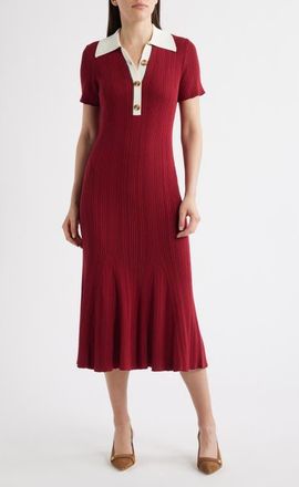 Julia Jordan Short Sleeve Rib Polo Sweater Dress in Red/ivory at Nordstrom, Size X-Small