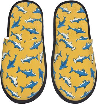 Generic Camping Slippers Shark Print Portable Sleepers Non Slip Fuzzy Slippers Casual Indoor Slipper For Travel Women & Men M