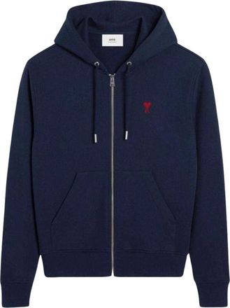 Ami Small Heart Logo Loopback Hooded Zip-Up Night Blue BFUSW435-730-430