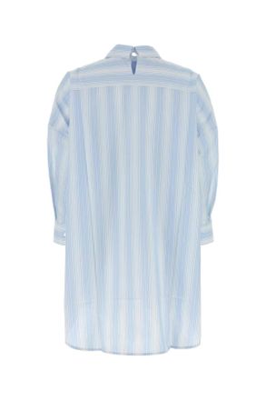 Marni Womens Embroidered Cotton Oversize Shirt Lightblue Exterior: Camicie
