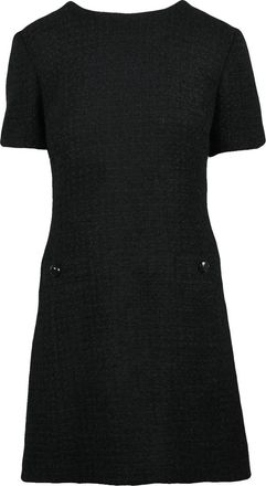 Purotatto Black Wool-Blend Zip Flared Boucl&eacute; Dress