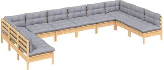 vidaXL Juego De Muebles De Jard&iacute;n 10 Pzas Y Cojines Madera Maciza Pino Vidaxl