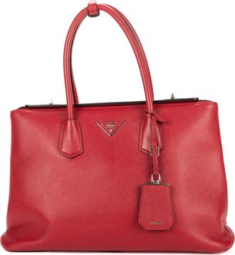 Prada Pre-owned Womens Large Double Tote Shoulder Bag - Red - One Size