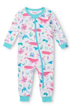 Hatley Painted Sealife Organic Cotton Zip Romper in White at Nordstrom, Size 12-18M