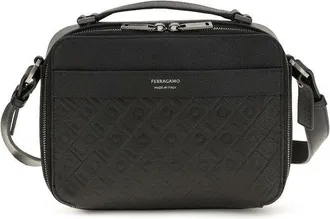 Ferragamo Black Calf Leather Bos Taurus Shoulder Mens Bag