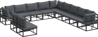 vidaXL Garden Sofa Set with Cushion 11 pcs Black Aluminium Vidaxl