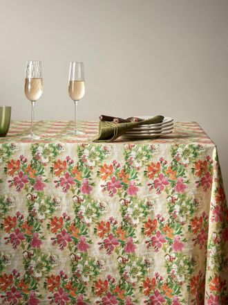 Lyria Floral Linen Rectangular Tablecloth (137.5in/3.5m)