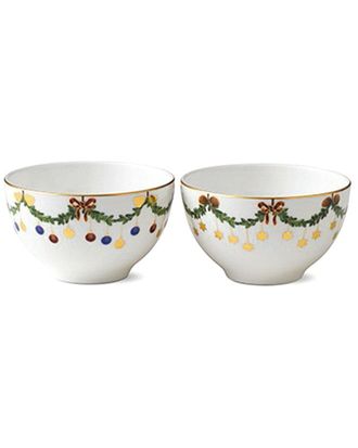 ROYAL COPENHAGEN Set Of 2 Star Fluted Christmas Chocolate Bowl