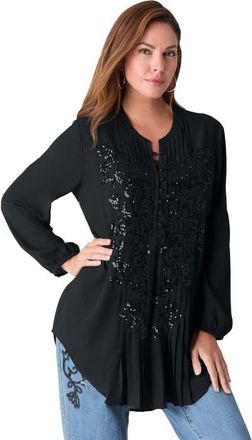 Roaman's Sequin Floral Tunic in Black at Nordstrom, Size 12