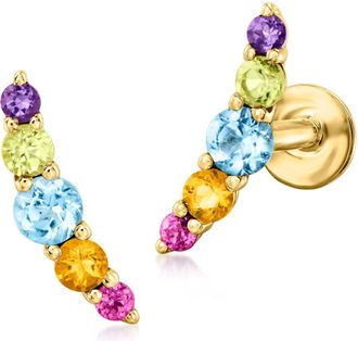 RS Pure by Ross-Simons Multi-Gemstone Curved Flat-Back Stud Earrings in 14kt Yellow Gold