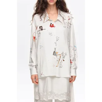 Bimba & Lola Oversized Animal Print Shirt in Collage Animal Chain at Nordstrom, Size Xx-Small