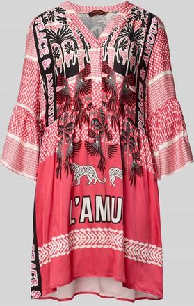 Miss Goodlife Tunikakleid aus Viskose mit Trompeten&auml;rmeln in Pink, Gr&ouml;&szlig;e XL